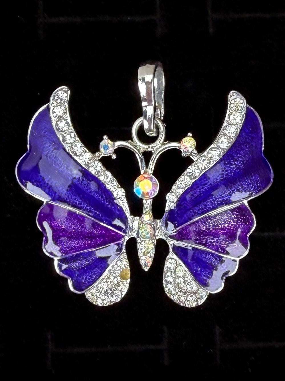 Silvertone Purple Butterfly Pendant + free cord Necklace